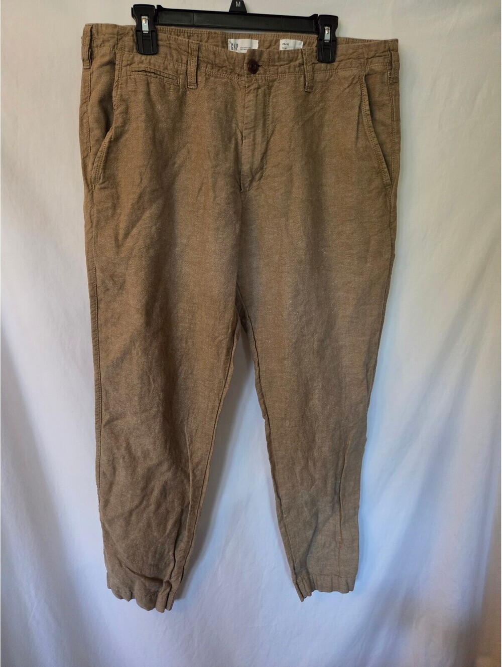 GAP Mens Linen Cotton Pants 36x30 Slim Fit Brown Tan Chino Casual